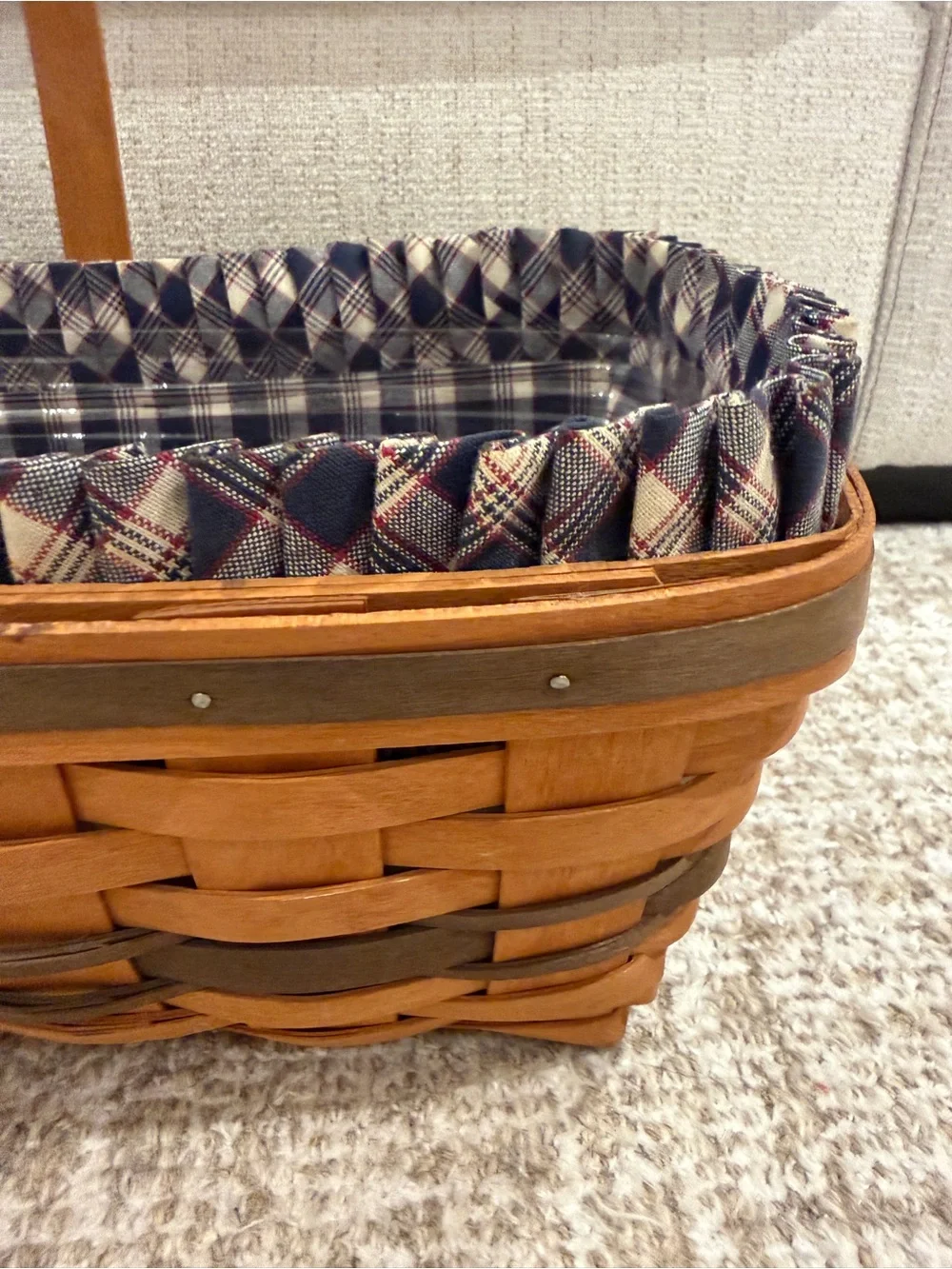 Longaberger original Easter Basket with Navy Plaid Liner